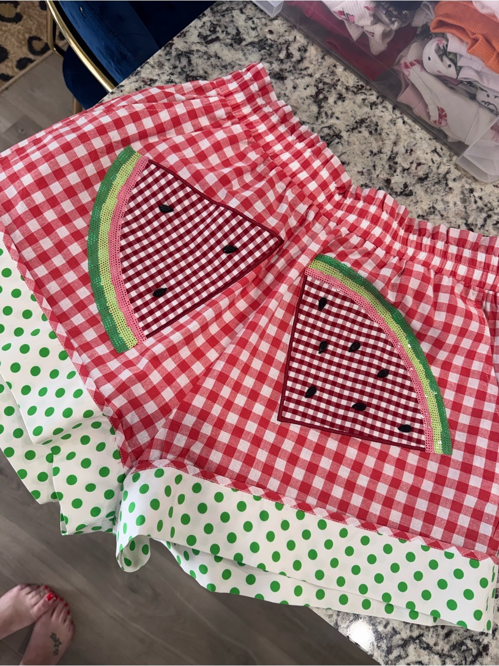 QUEEN OF SPARKLES Red Gingham Watermelon Patch Shorts - Picture 3 of 5